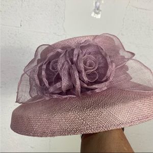 Kentucky Derby Betmar Church 100% straw woven hat pink with banding and flowers
